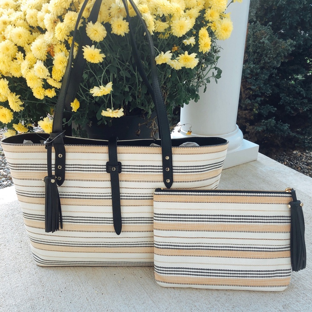 Karl Lagerfeld Toby striped tote with pouch